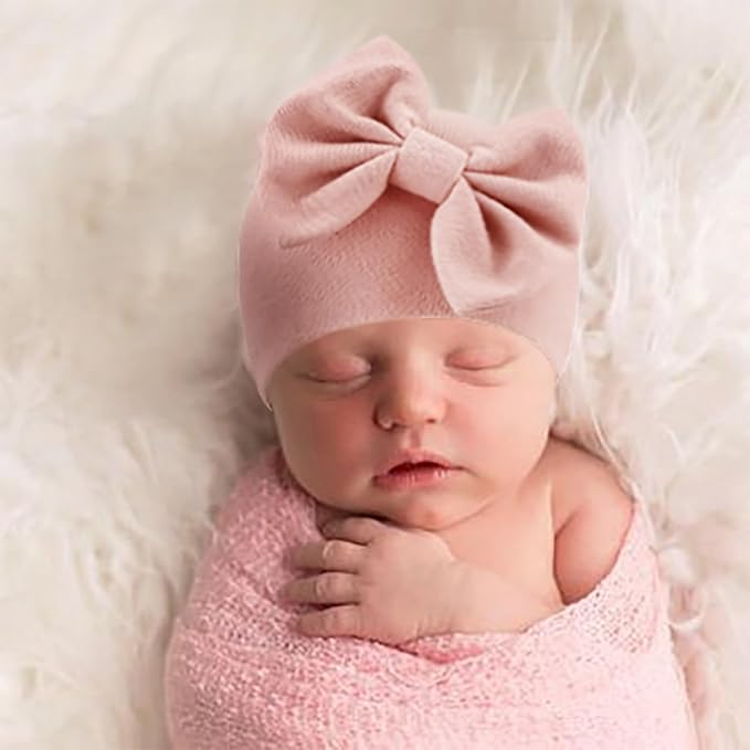 BQUBO Newborn Baby Girls Hats Mittens Set Hospital Hat Beanie Infant Bow Hats - Image 7