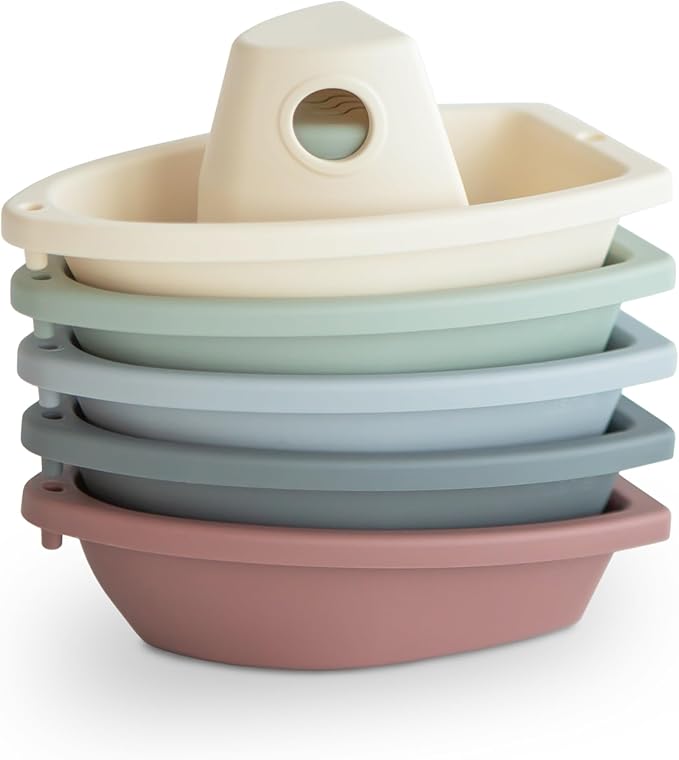 mushie Stackable Bath Boats Toy | Floating Bathtub Toys by mushie