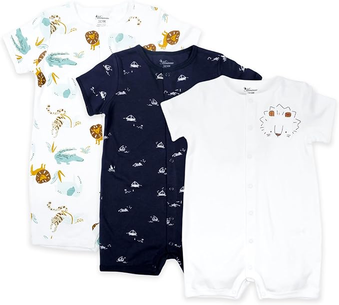 3-Pack 100% Cotton Baby Boy Rompers, 0-24Months Short Sleeve Toddler Romper by Thisisminicocos