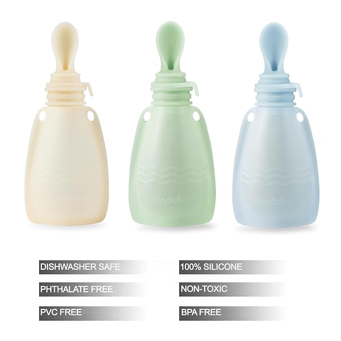 PandaEar 3 Pack Silicone Baby Food Pouches, Reusable Squeeze Pouches - Image 2