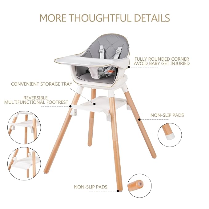6 in 1 Baby High Chair, Convertible Wooden High Chairs/Booster Seat - Image 5