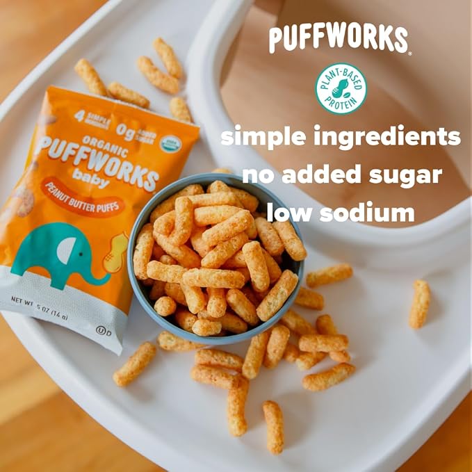Puffworks Baby Organic Peanut Butter Puffs, Plant Protein, USDA Organic - Image 5