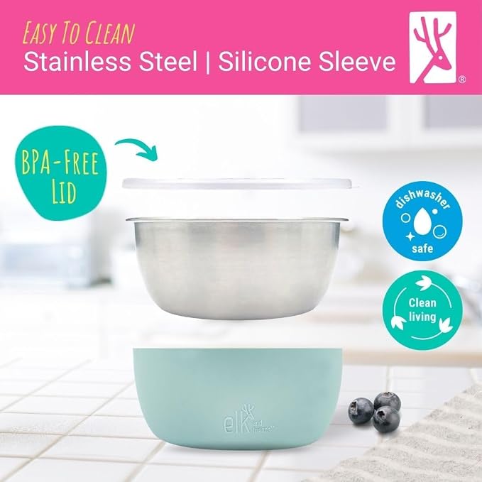 Elk and Friends Stainless Steel Bowls + Silicone Sleeve and Storage Lid | Baby - Image 6
