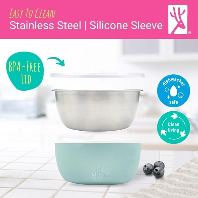 Elk and Friends Stainless Steel Bowls + Silicone Sleeve and Storage Lid | Baby - Image 6