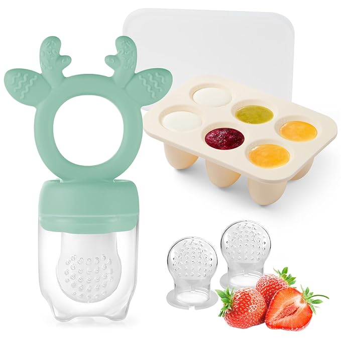 Baby Fruit Food Feeder with Popsicle Mold, Cute Teething Toys Silicone Teethers by Powerwan