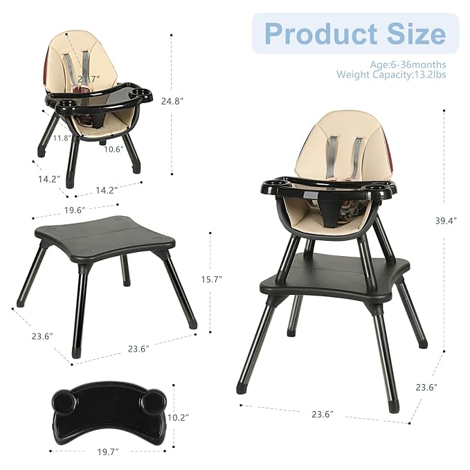 6 in 1 Baby High Chair, Convertible Highchair - Image 6