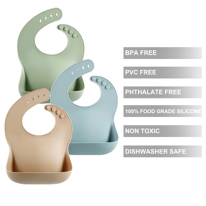 PandaEar Set of 3 Silicone Baby Bibs Waterproof, 10-72 Months - Image 5