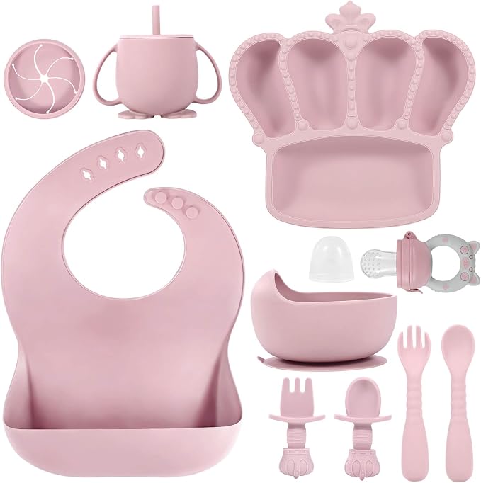 Silicone Baby Feeding Set 10 Pcs Baby Led Weaning Supplies Suction Bowl Divided by BXLL
