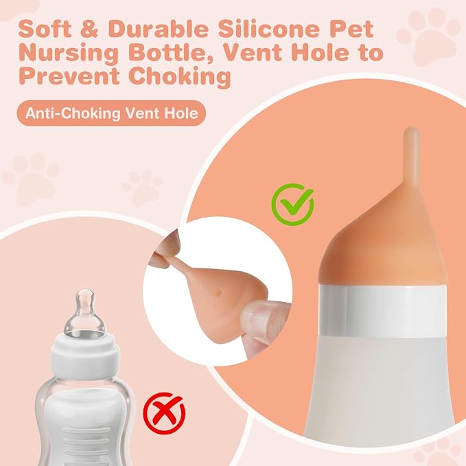 Kitten Bottle Feeding Kit, Soft Silicone Squeezable Puppy Bottles - Image 3