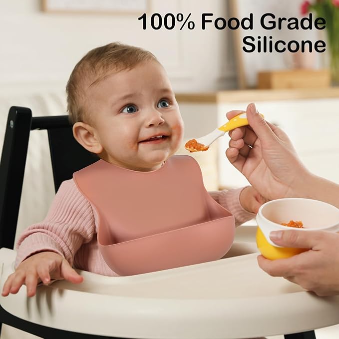 Silicone Bibs for Babies Toddler Set of 3, BPA Free, Soft Adjustable Waterproof - Image 3