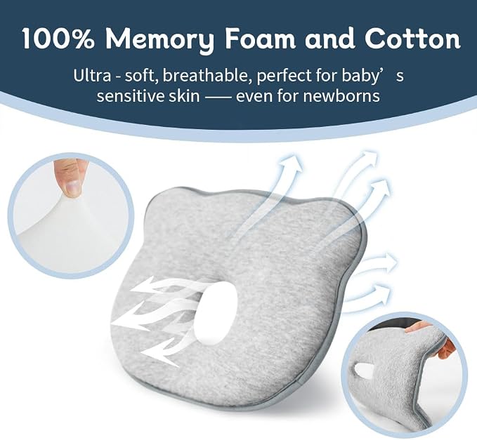 Memory Foam Baby Pillow for Newborn Flat Head Baby Pillow Machine-Washable Neck - Image 4