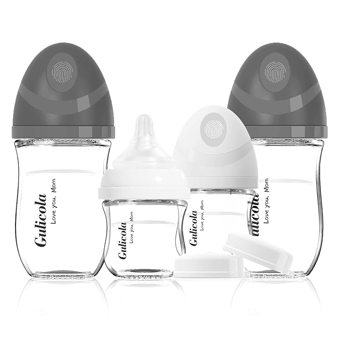 Gulicola Natural Glass Baby Bottles Set 4 Pack, Newborn Boy Breastfeeding by GulicolaBaby