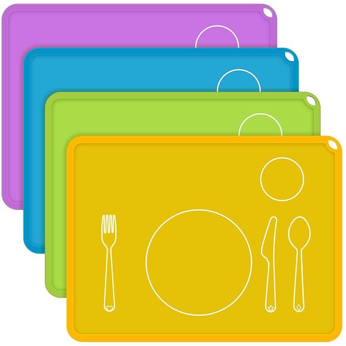 Zhehao 4 Pcs Montessori Kids Placemat 16 x 12'' Non Slip Baby Silicone Placemats by Zhehao