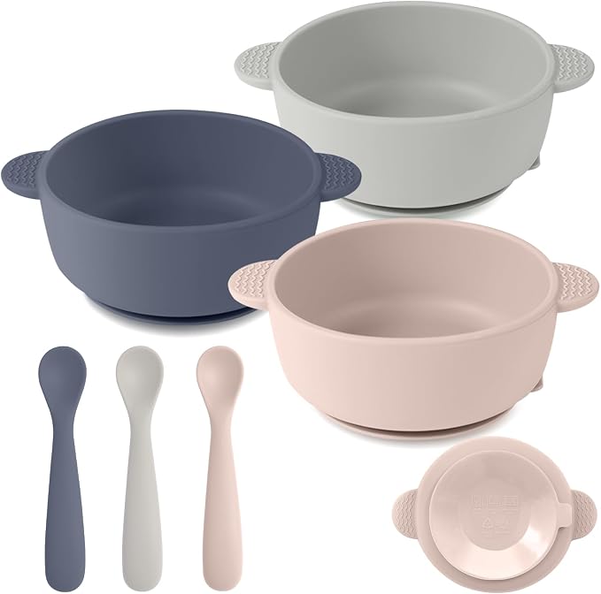 Silicone Baby Feeding Set, 3 Pack Baby Bowls by Eascrozn