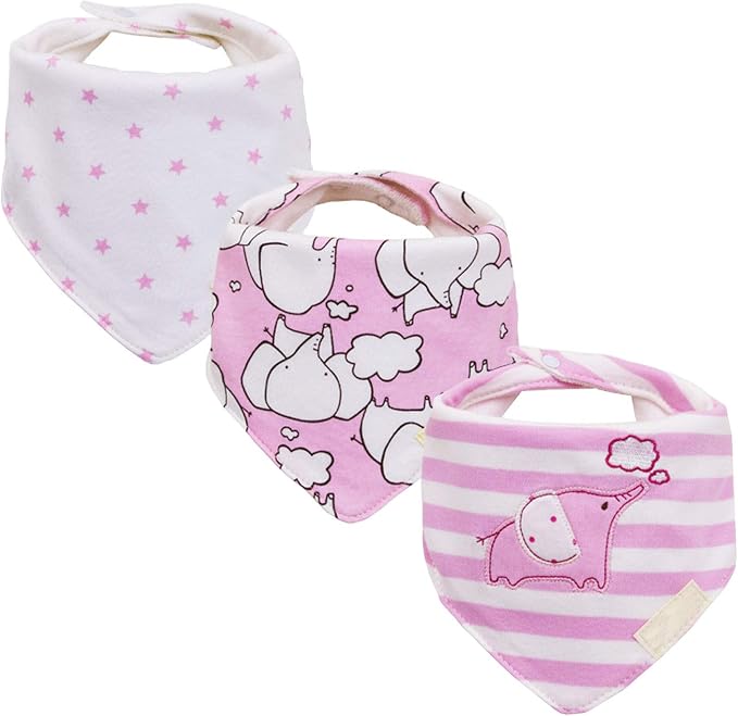 Baby Dribble Bib, Toddler Bandana Bib 3 Packs Super Absorbent Cotton Feeding by JZLPIN