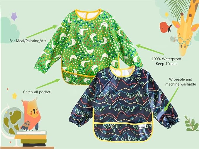 2 Pack Baby Bibs for Boy, Baby Bibs for Eating, Mess Proof Baby Bib, Full - Image 6
