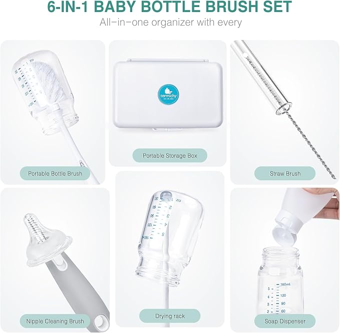 Termichy Travel Bottle Cleaning Kit: Portable Drying Rack & Brush Set - Image 3