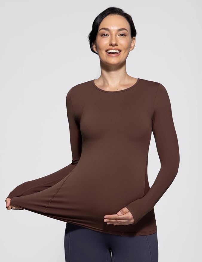 POSHDIVAH Women's Maternity Long Sleeve T Shirts Scoop Neck Pregnancy Tee Top - Image 3