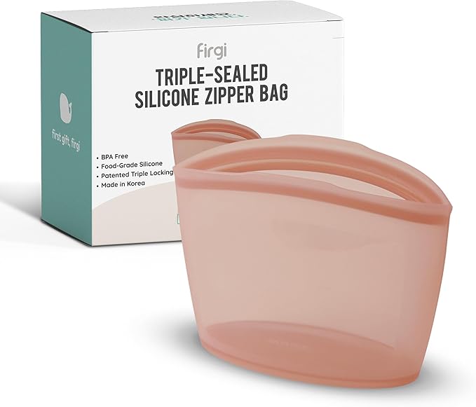 Premium Platinum Silicone Reusable Food Storage Bag 3.6 Cup, Airtight Zip Lock by FIRGI-FirstGift