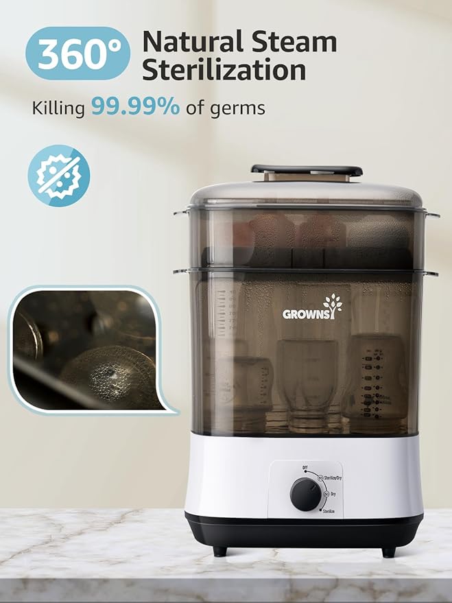 GROWNSY Adjustable 3 IN 1 Large Bottle Sterilizer and Dryer, Electric Steam - Image 2