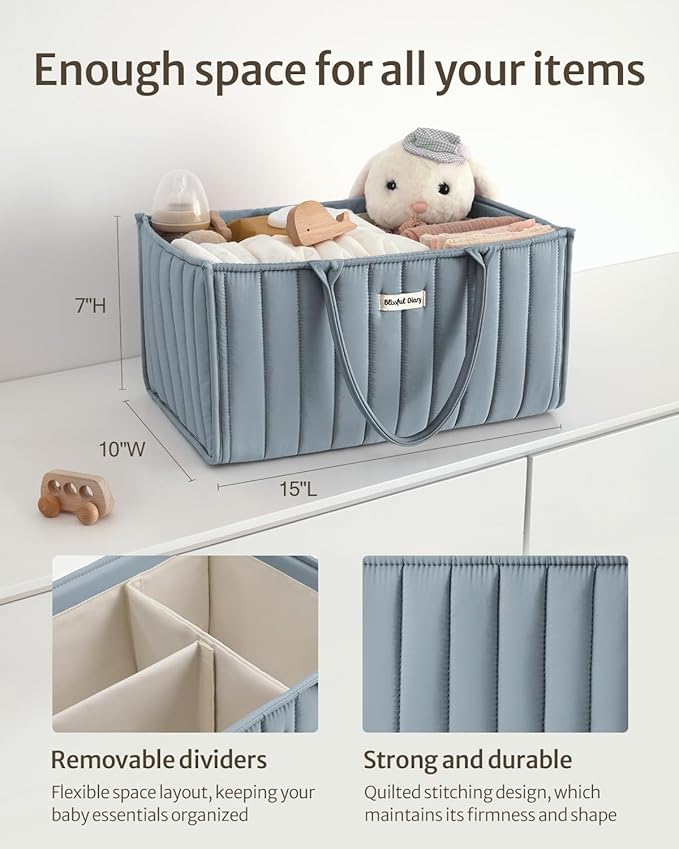 Blissful Diary Baby Diaper Caddy Organizer, Stylish Storage Basket - Image 3