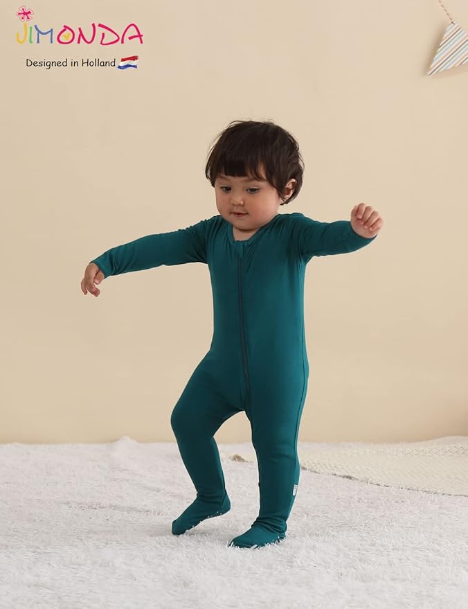 Jimonda Baby Romper Boys Girls Bamboo Pajamas 2-Way Zipper Footed Unisex Zip-Up - Image 4