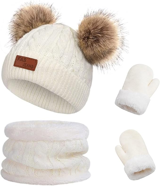 Duoyeree Baby Winter Hat Scarf Glove Beanie Set Girls Boys Pom Pom Knitted by Duoyeree