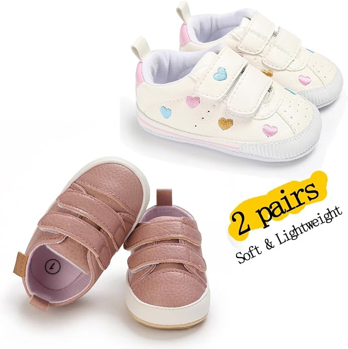 2Pairs Baby Shoes, Boys Girls Non-Slip Rubber Sole Sneakers, Unisex Infant Soft - Image 4
