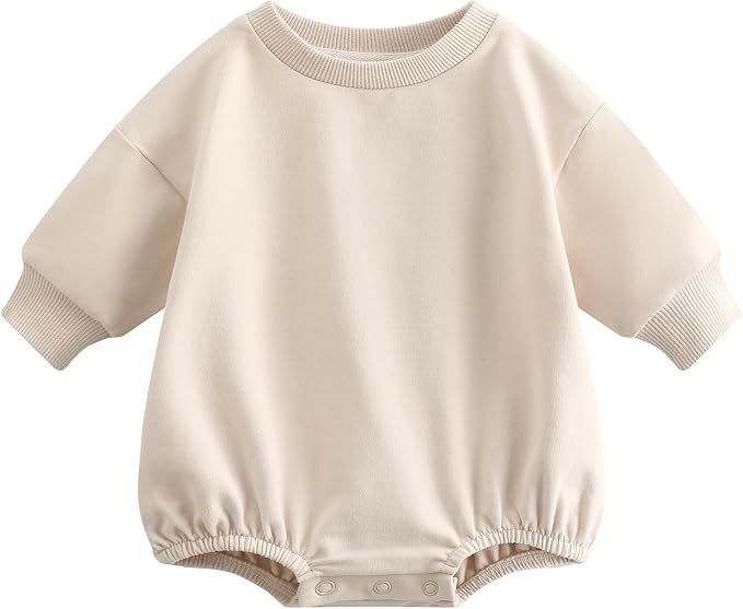 Bafeicao Baby Boy Girl Sweatshirt Romper Organic Cotton Solid Color Long Sleeve by Bafeicao