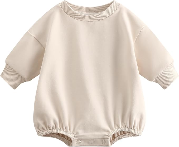 Bafeicao Baby Boy Girl Sweatshirt Romper Organic Cotton Solid Color Long Sleeve by Bafeicao