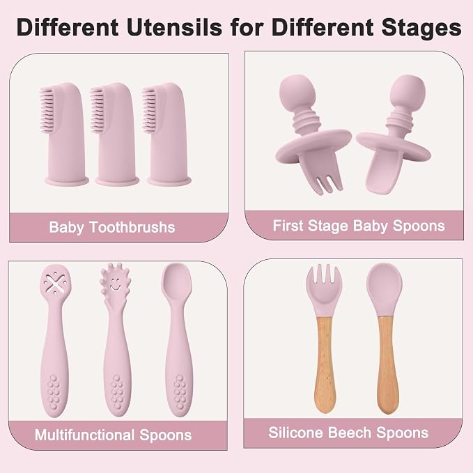 LITTLE RAWR Silicone Baby Feeding Set 14 Pcs, Baby Led Weaning Supplies - Image 6