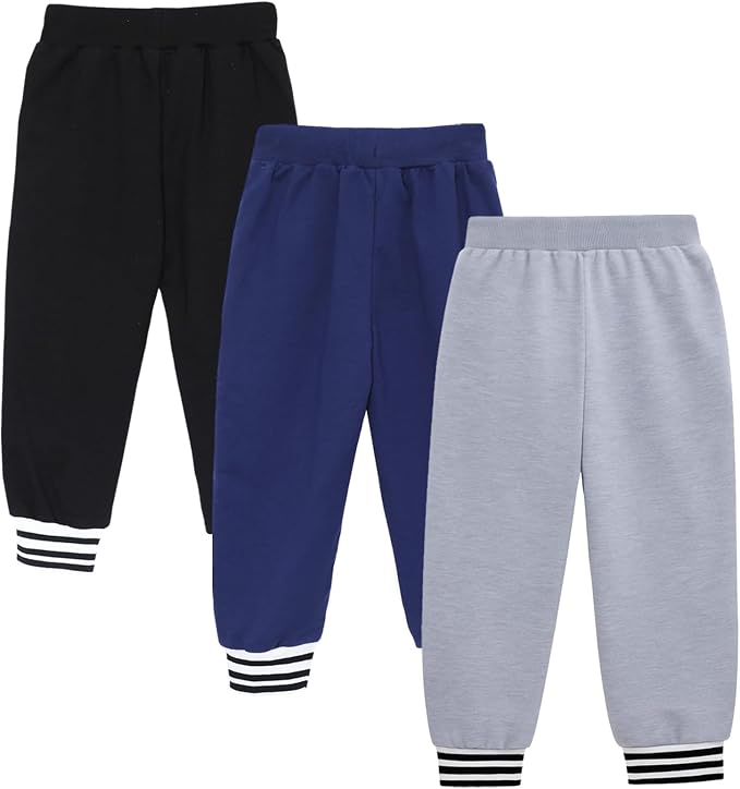 HILEELANG Toddler Boys Cotton Jogger Sweatpants 3 Pack, Soft Adjust Elastic - Image 3