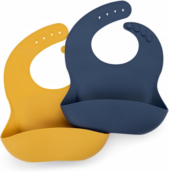 Silicone Bib 2-Pack: Safe, Food-Grade. Waterproof, Adjustable Neck Band by BabyBliss