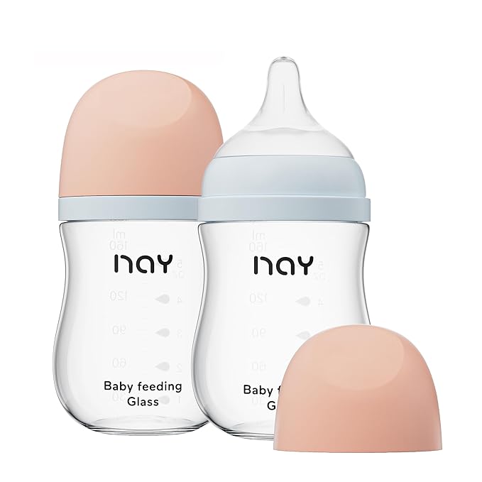 Natural Glass Baby Bottle Wide Neck, Anti-Colic Baby Bottle, Includes 2Pcs by yanyoyo