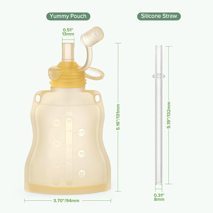 haakaa Baby Food Pouch Refillable Baby Squeeze Silicone Yummy Pouch, Soft - Image 8