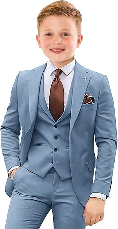 Boys Suit 4 Piece Slim Fit Kids Tuxedo Suit Formal Wedding Outfit Blazer Vest by Tesscy