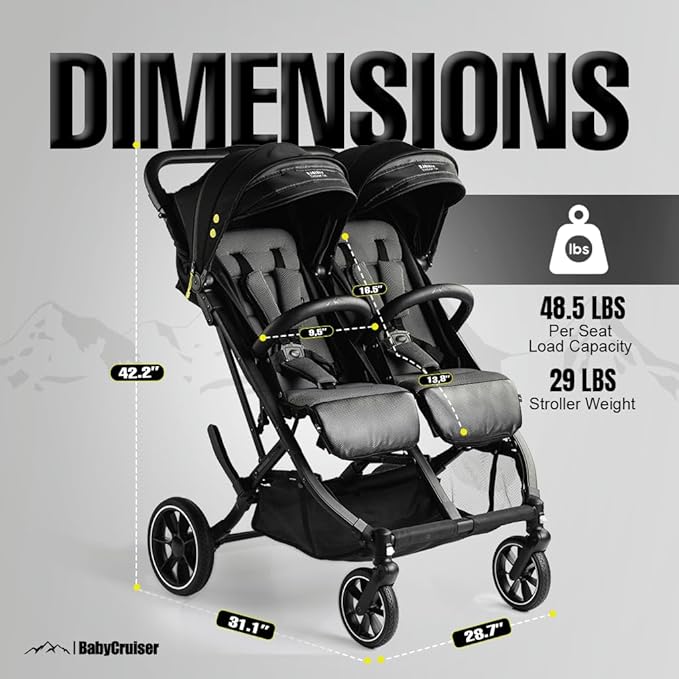 BabyCruiser Double Stroller Newborn and Toddler – Compact Side by Side Twin - Image 2