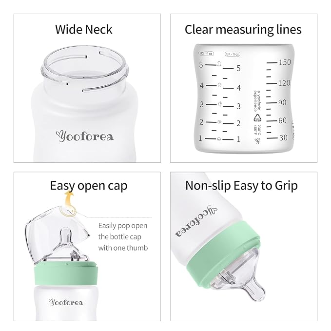 Yooforea Silicone Coated Glass Baby Bottle, 2M+ Medium Flow Nipple I Anti-Colic - Image 6