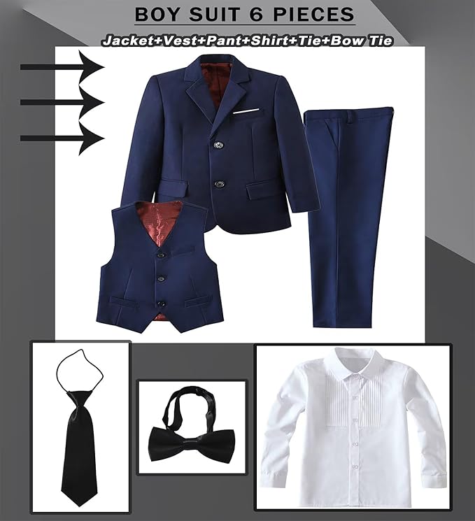 Boys Suit Set Slim Fit Kids Formal Suits Toddler Tuxedo Wedding Prom Classic - Image 3