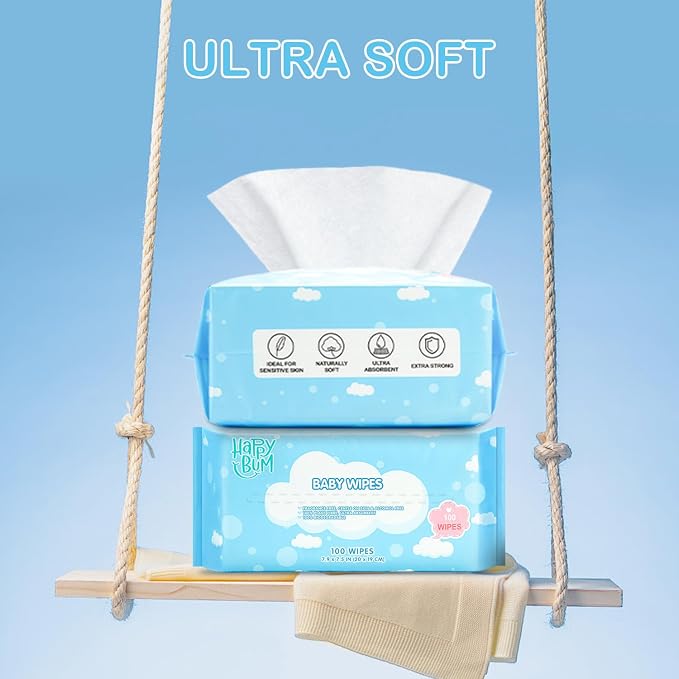 Dry Wipes - HAPPY BUM Baby Wipes, Large Baby Wipes, Wet and Dry Use, Unscented - Image 5