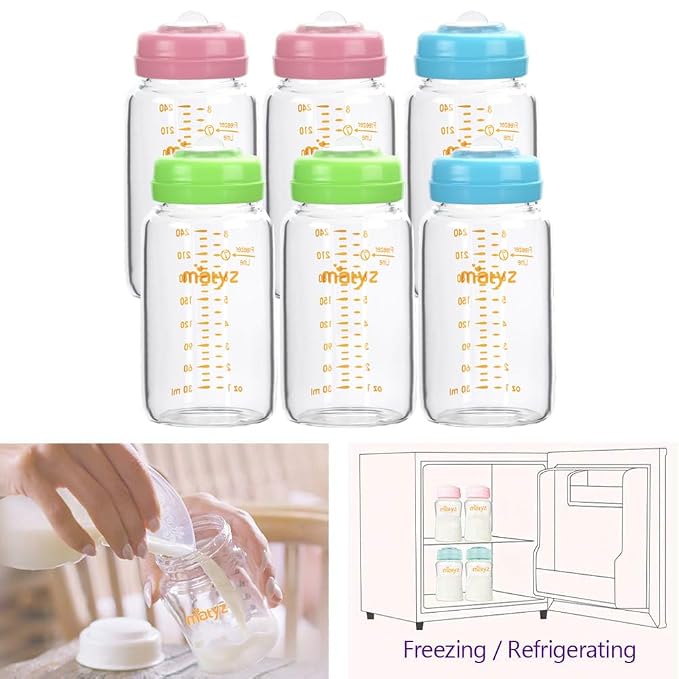 Matyz Glass Breastmilk Storage Bottles, 6 Pack, 8 oz, Compatible - Image 3