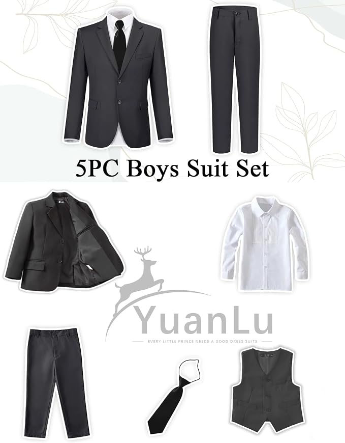 YuanLu Boys Suit for Kids Tuxedo Wedding Ring Bearer Outfit, 5 Piece Boy Slim - Image 2