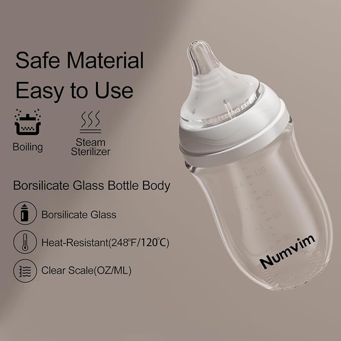 Natural Glass Baby Bottles Gentle & Extra Slow Flow, Newborn Breastfeeding - Image 6