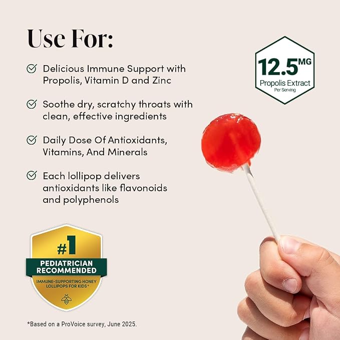 Kids Throat Soothing Watermelon Lollipops, by Beekeeper's Naturals - Image 4