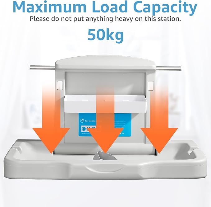 Baby Changing Station Wall Mounted: Horizontal Diaper Changing Table Foldable - Image 5