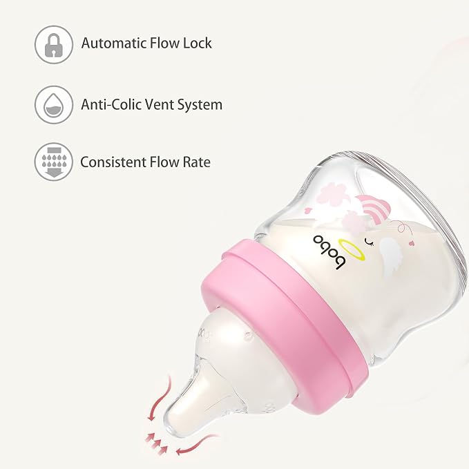 YOHKOH Glass Baby Bottles with Slow Flow Nipple, Newborn Anti-Colic Baby Bottles - Image 5