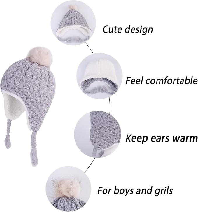 LANGZHEN Toddler Kids Infant Winter Hat, Earflap Knit Warm Cap Fleece Lined - Image 5
