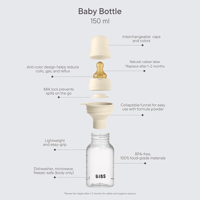 BIBS Baby Bottle 5 oz / 150 ml Natural Rubber Latex Nipple - Image 2