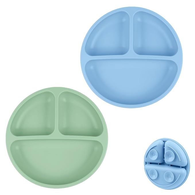 Vicloon Suction Plates, 100% Food Grade Silicone BPA Free Baby Plates, Divided by Vicloon