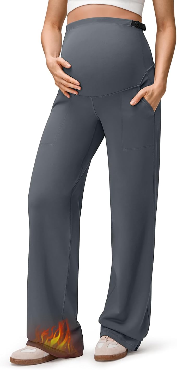 G4Free EverGoing Fleece Lined Maternity Wide Leg Pants Over The Belly Pregnancy by G4Free